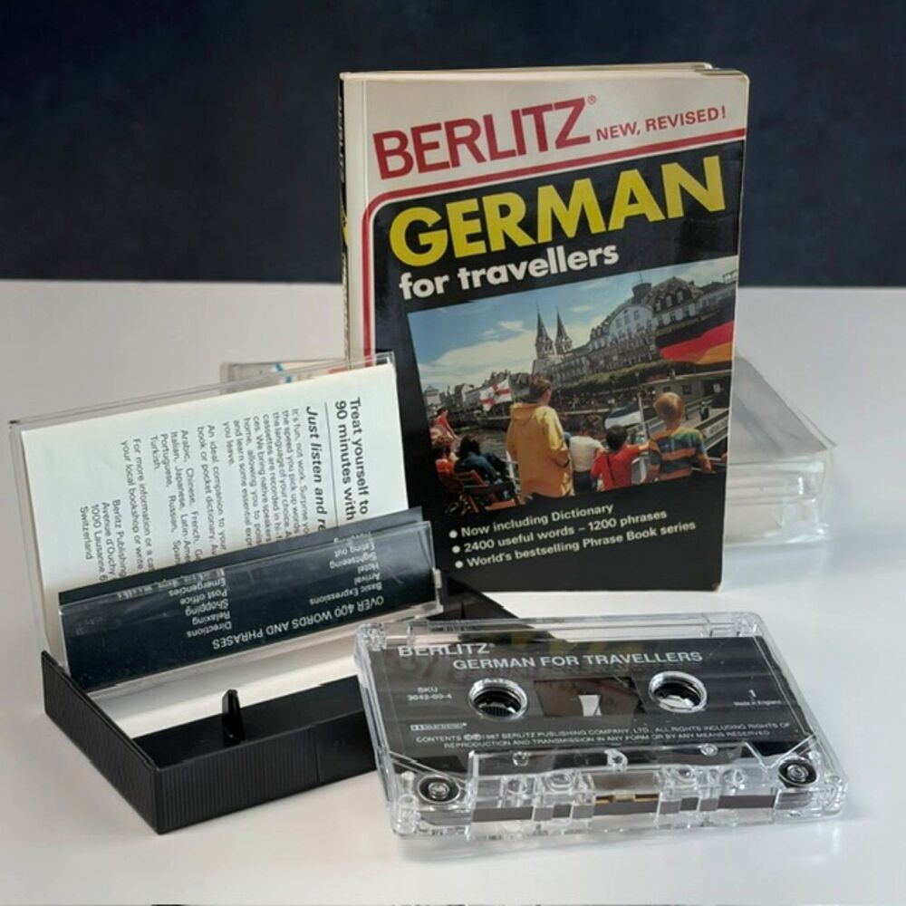 Berlitz German for Travellers Cassettepak 1987 Cassette Phrase Book Complete